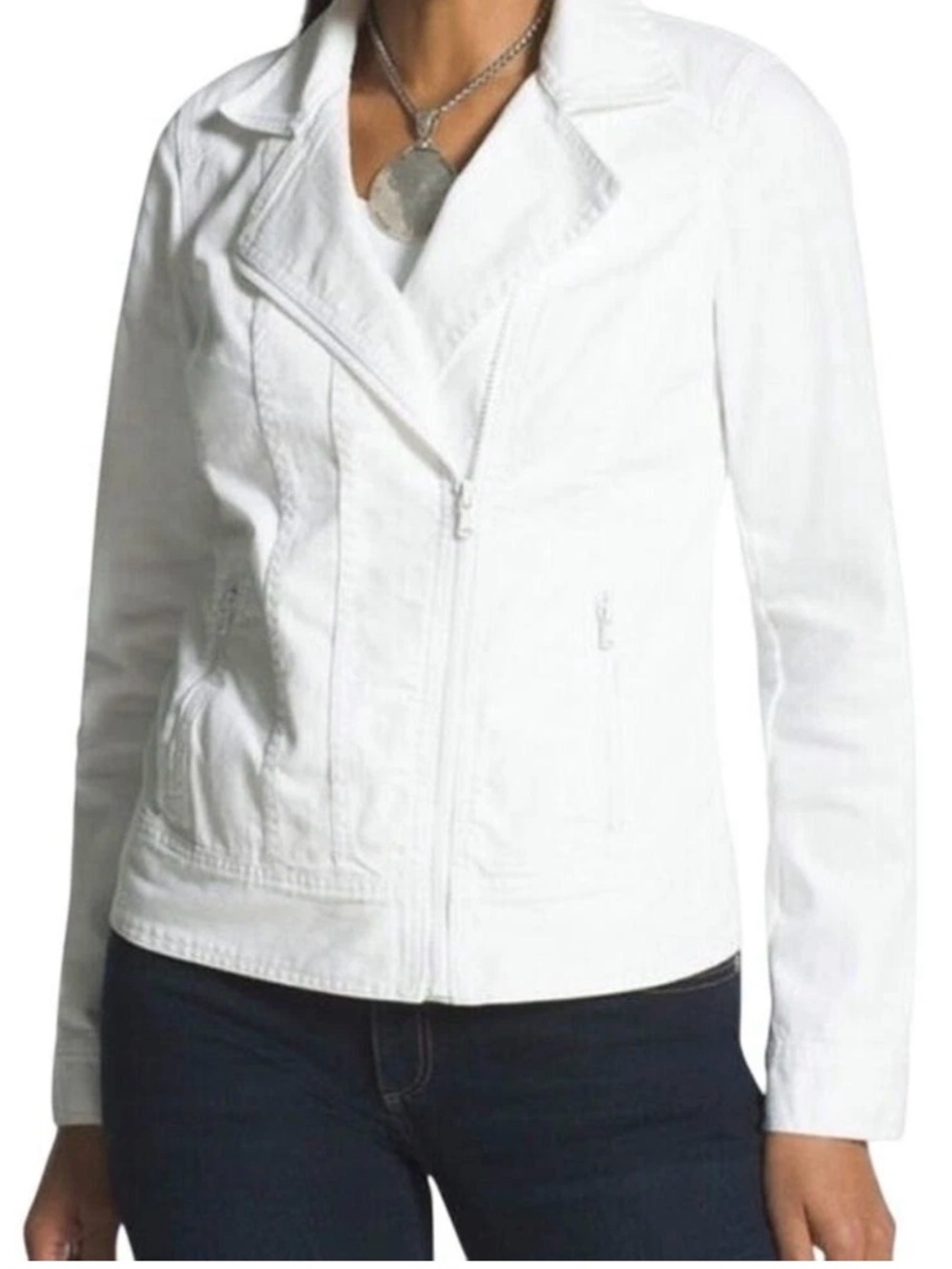 Chicos White Denim Moto Jacket for Women